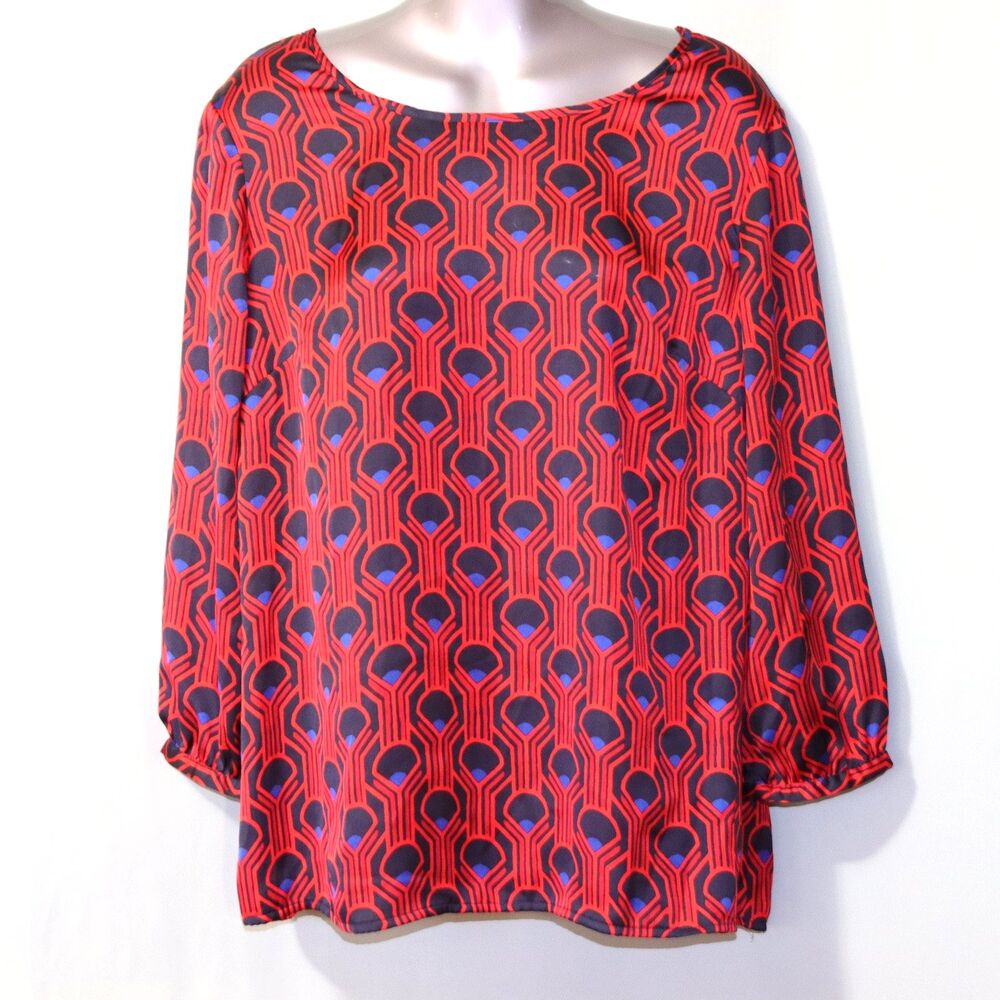 Red and Navy Art Deco Pattern Merona Satin Tunic-size Large